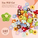 105Pcs Crochet Flowers Knitted Yarn Flower Handmade Multicolored Crocheted Floral for Crafts Embellishments DIY Hair Headbands Hats Clothing Sew/Iron On Patches Decoration (15colors)