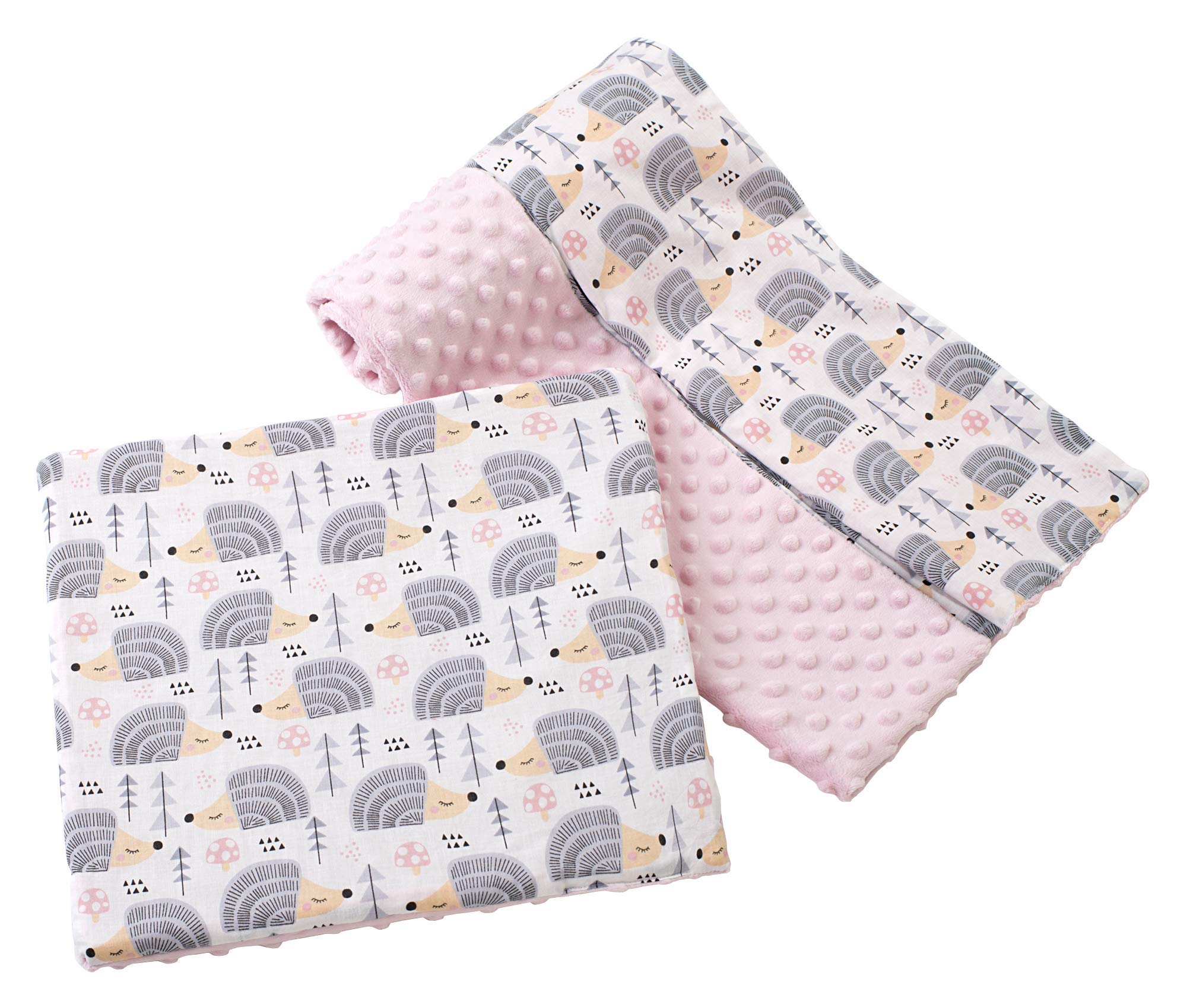 Medi Partners Babydecke Krabbeldecke mit Kissen 100% Baumwolle Minky Kinderdecke groß zweiseitig 75x100 + 35x30cm multifunktional für Bett Kinderwagen (graue Igel mit Hellrosa Minky) — image 1
