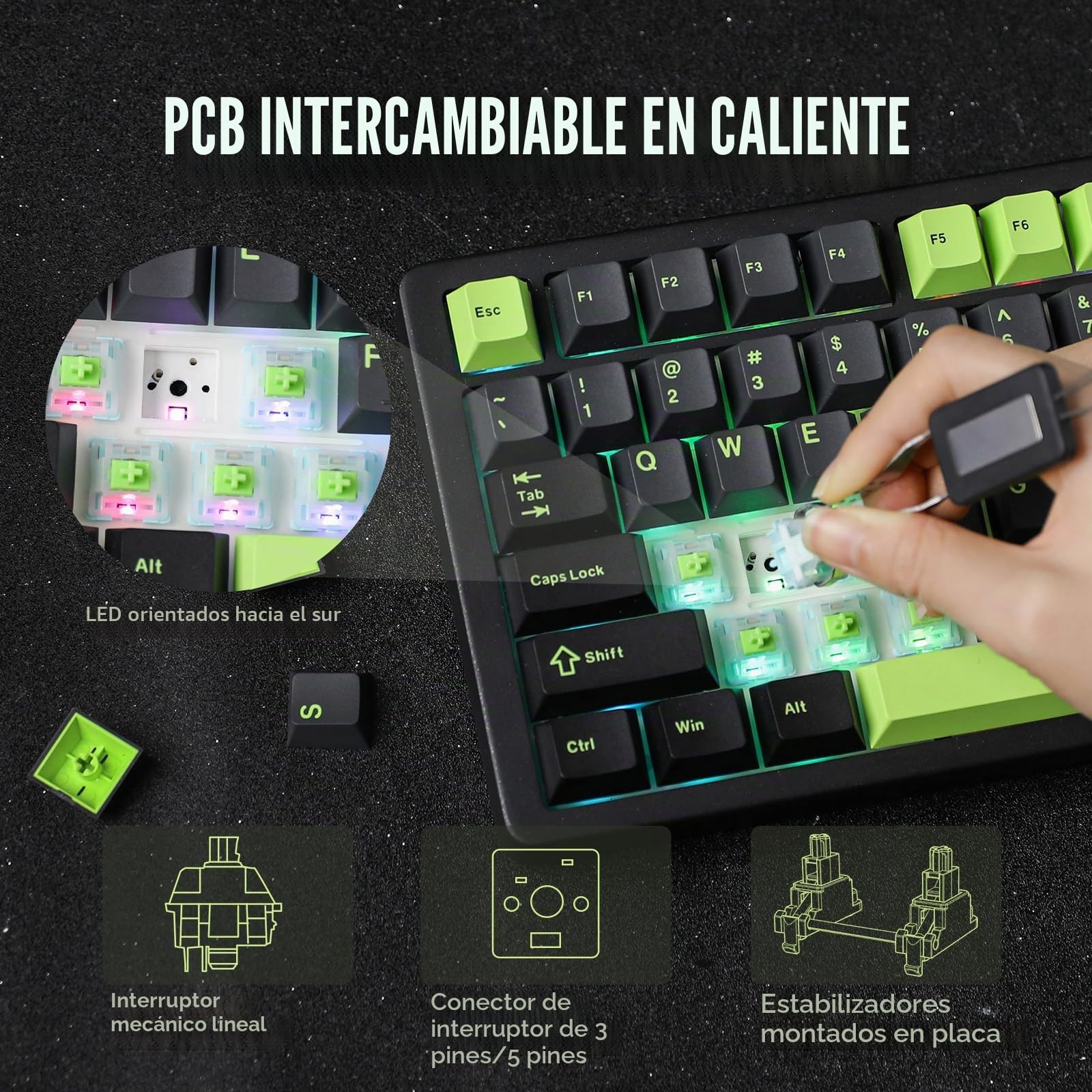 MechLands Blade75 Teclado mecánico inalámbrico de aluminio BT5.0/2.4GHz/USB-C Hot Swappable Custom Keyboard con RGB, NKRO para Win/Mac/Games/Office (negro)