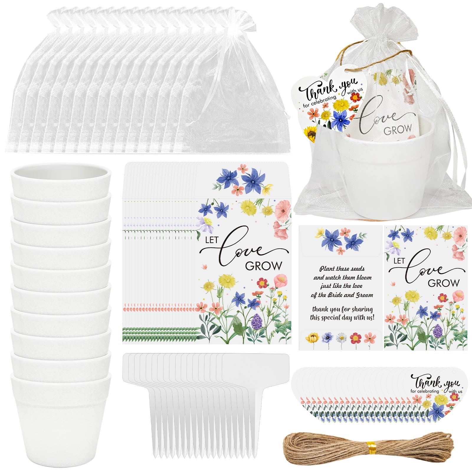 Cinrobiye 50 Sets Let Love Grow Wedding Favors for Guests Seed Packet Bags (Seed Not Include) with Tags & Labels Flowerpot for Bridal Shower Party Favors Bulk Wedding Souvenirs for Guests (Wild Flower