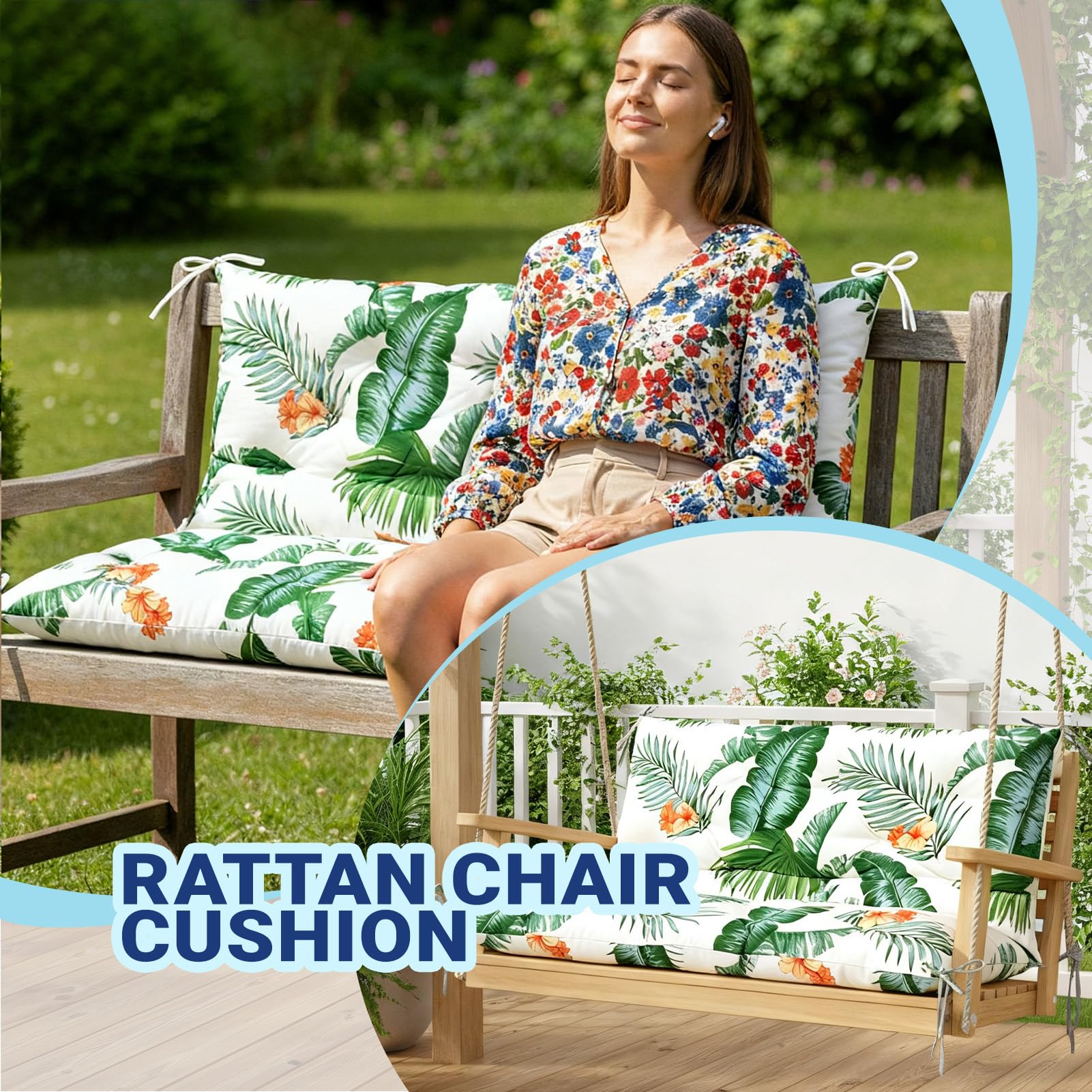 Waterproof Swing Seat Cushions: 2/3/4 Seater Thick Patio Bench with Anti Slip Stripor Garden Furniture Pad for Stylish Garden Decoration (Hawaiian, 150x100cm) — view 4