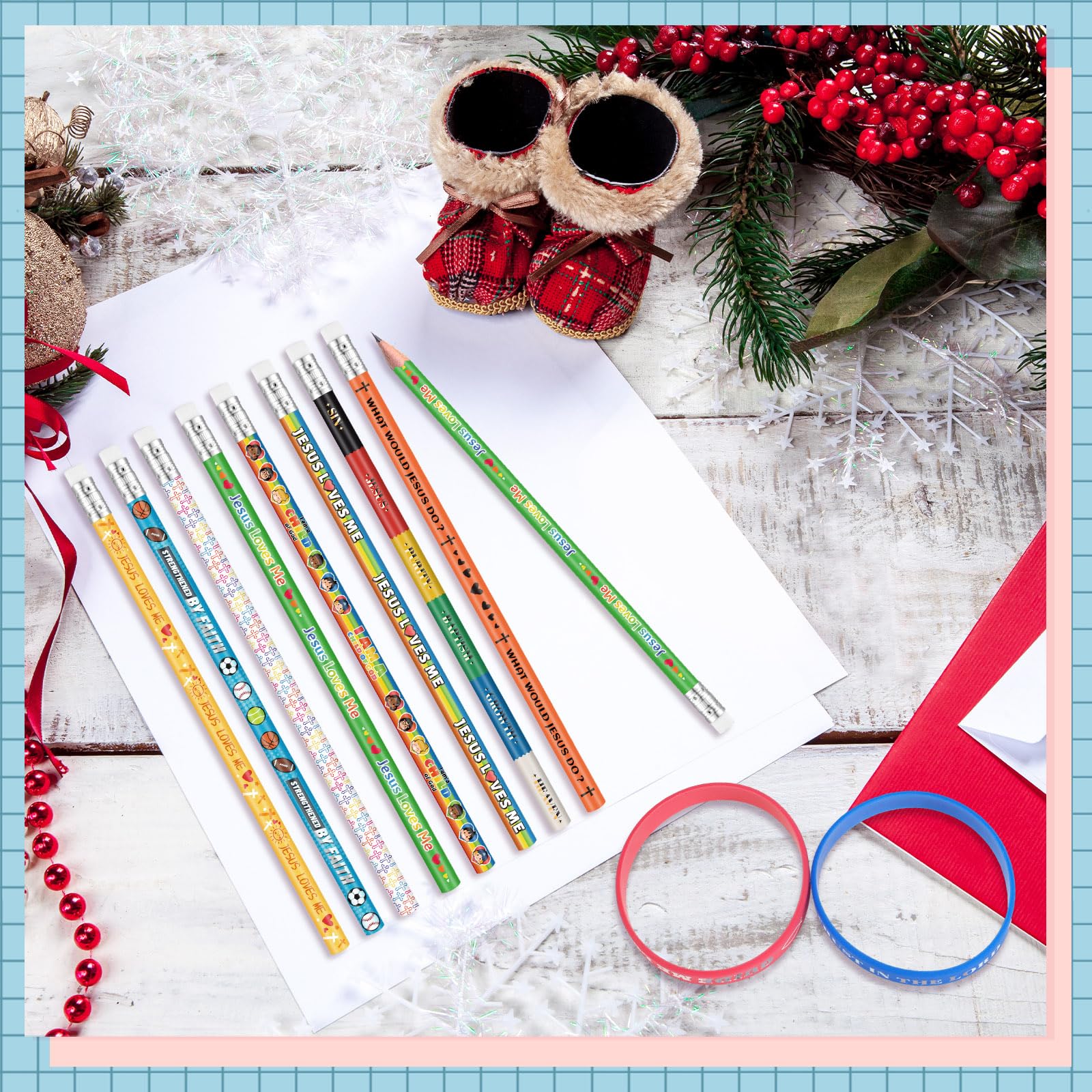 Geyoga 32 Pcs Bible Verses Pencils and Wristbands Set Inspirational Silicone Wristbands Motivational Scripture Christian Pencils Religious Communion Gifts for Sunday School Church Supplies - Image 7