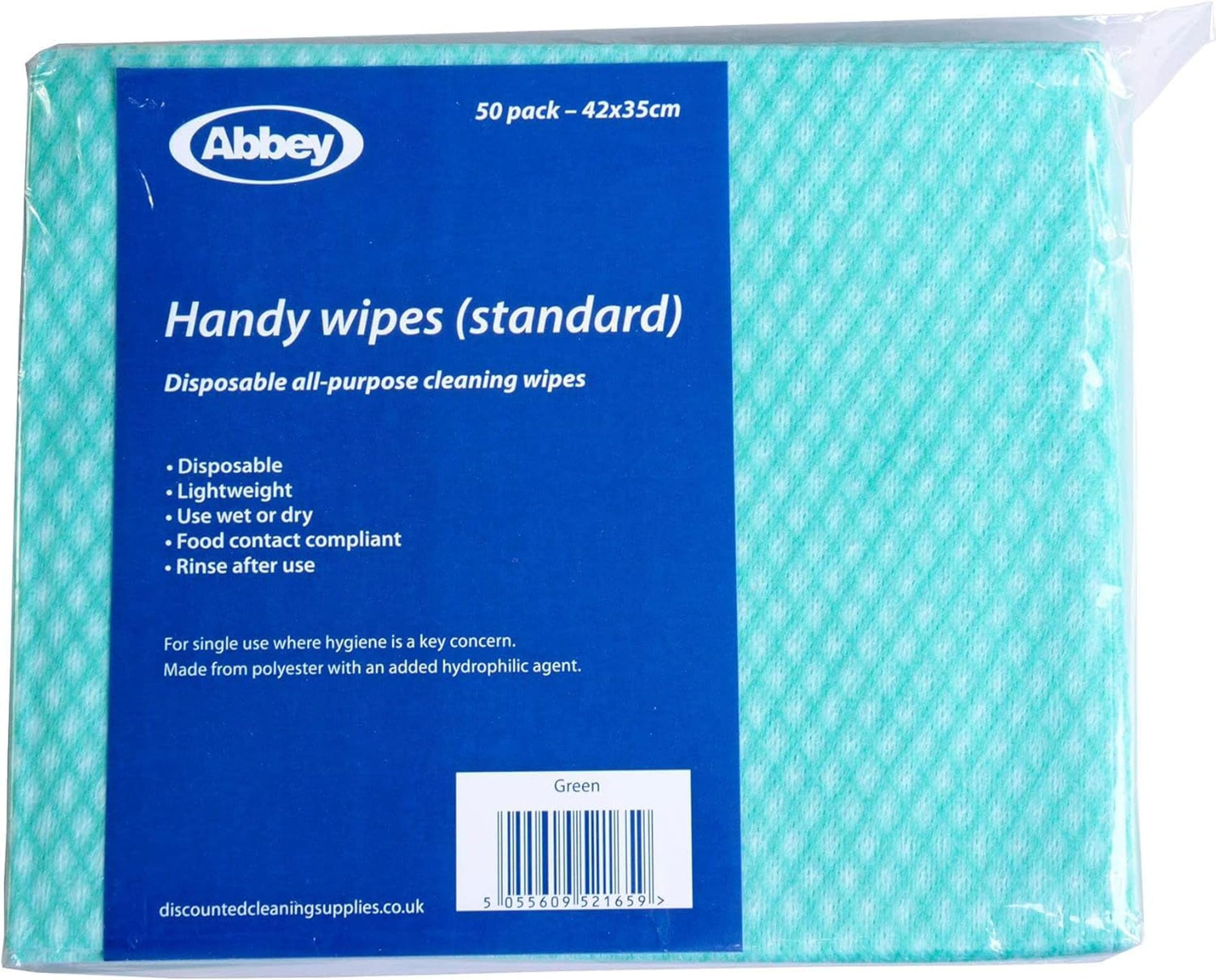 Abbey Pack of 50 Disposable J Cloths Non Woven Wipes – All Purpose Green Cleaning Cloths – Jay Cloth to Clean Surfaces, Bathroom, Windows, Dish cloth –Kitchen Cloth 42 x 35cm (Green)