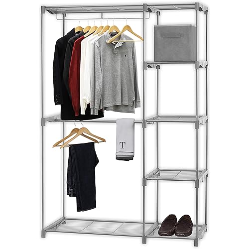 Simple Houseware Freestanding Clothes Garment Organizer Closet, Silver