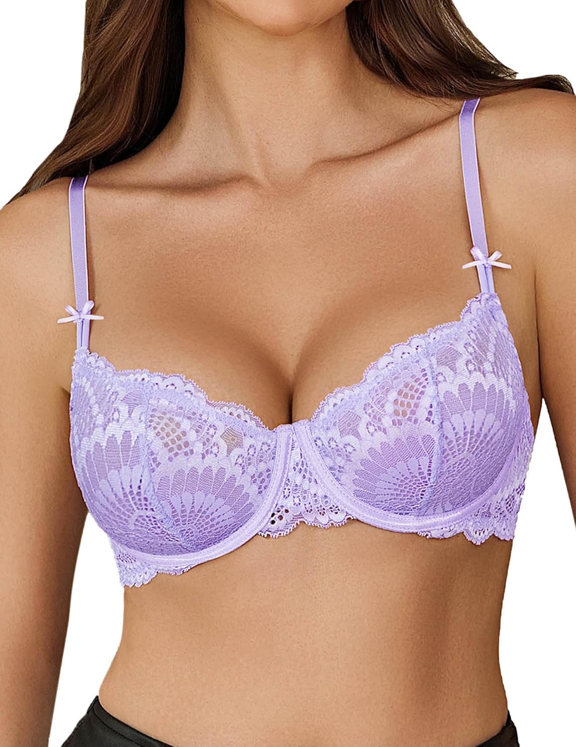 Avidlove Women's Sexy Lace Bra Sheer Underwire Unlined Balconette Everyday Bras Lingerie