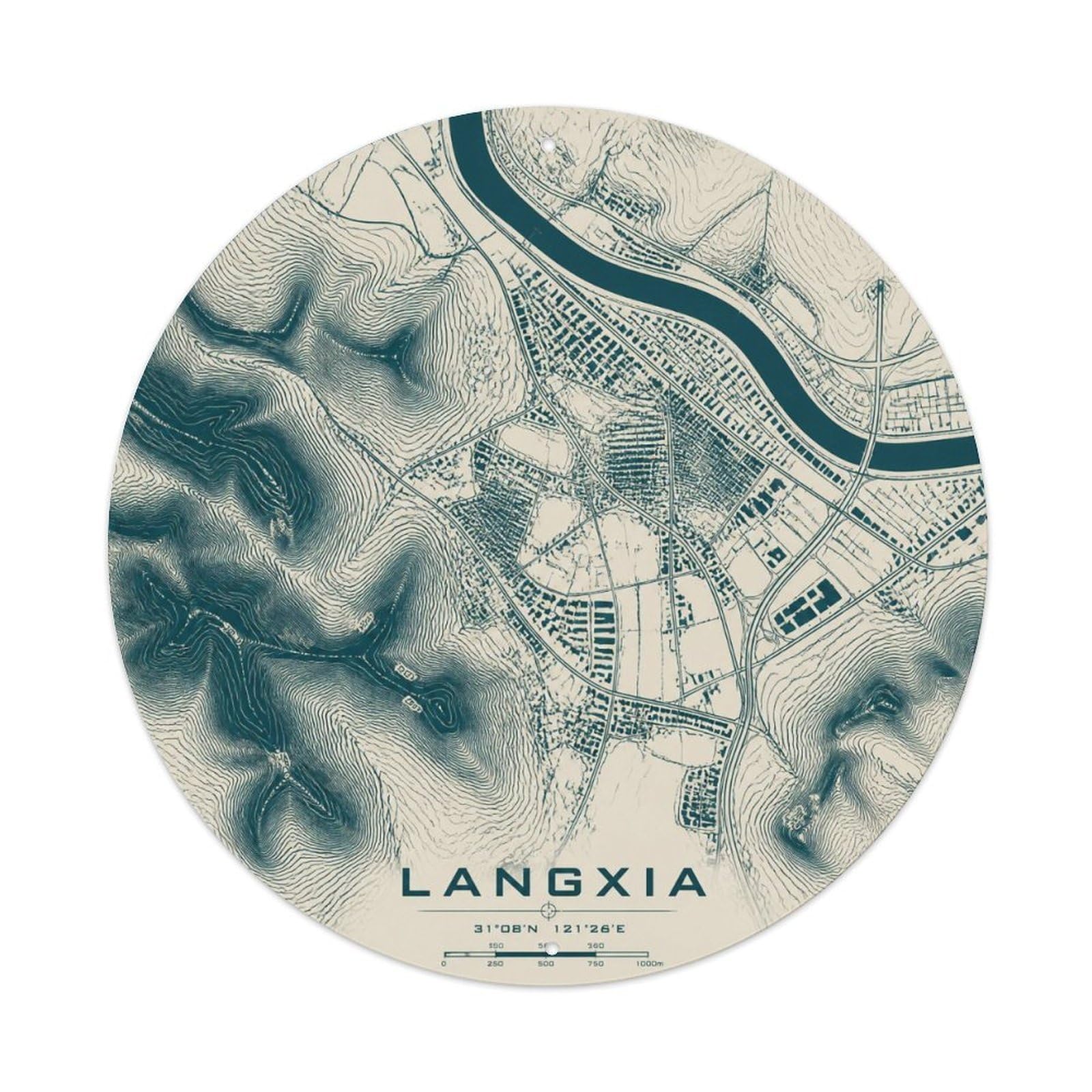 Okngb Style Langxia Map Shanghai Historic Route Badge River Grid Metal Tin Sign Plaque Wall Decor For Cafe, Man Cave, Club Bar, Office, Home Garden Round Metal Poster 8X8inch