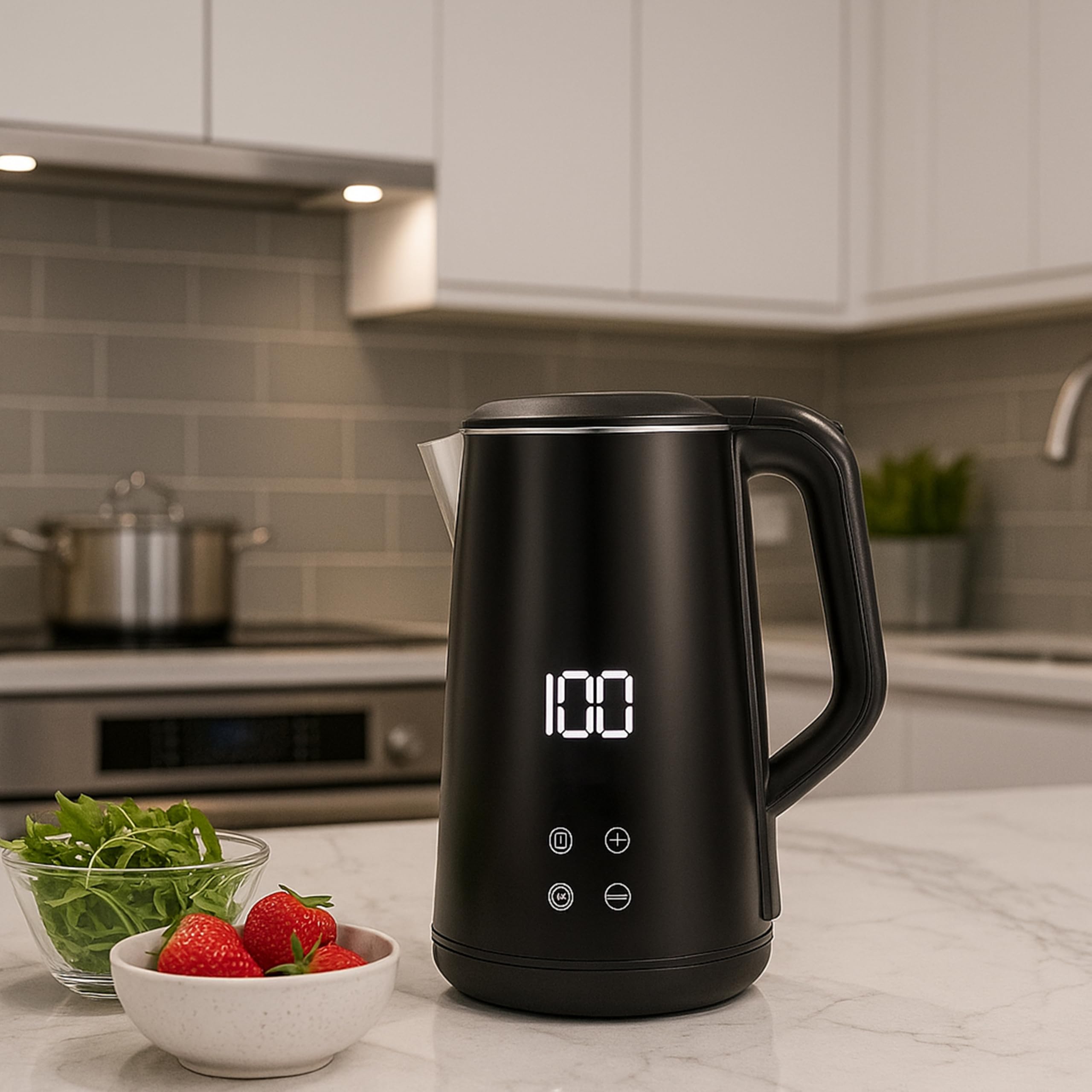 Retoo Hervidor de Agua Eléctrico 1,6L con Pantalla Táctil LED 1500 W, Inalámbrico, Base de 360°, Interior de Acero Inoxidable sin BPA, Varios Niveles de Temperatura, Negro