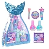 Mermaid Vibes Makeup Set with 8 Pieces, Including Lip Gloss, Nail Polish, Body Shimmer and More in Mermaid Bag, Ages 3+ for Parties, Sleepovers and Makeovers