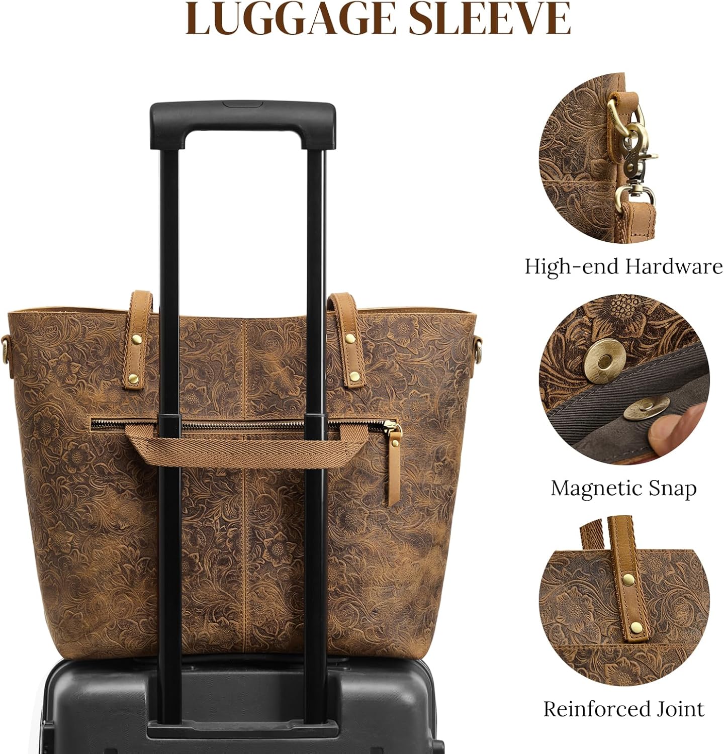 S-ZONE Leather Tote Bag for Women Large Work Totes Designer with Adjustable Strap - Image 5