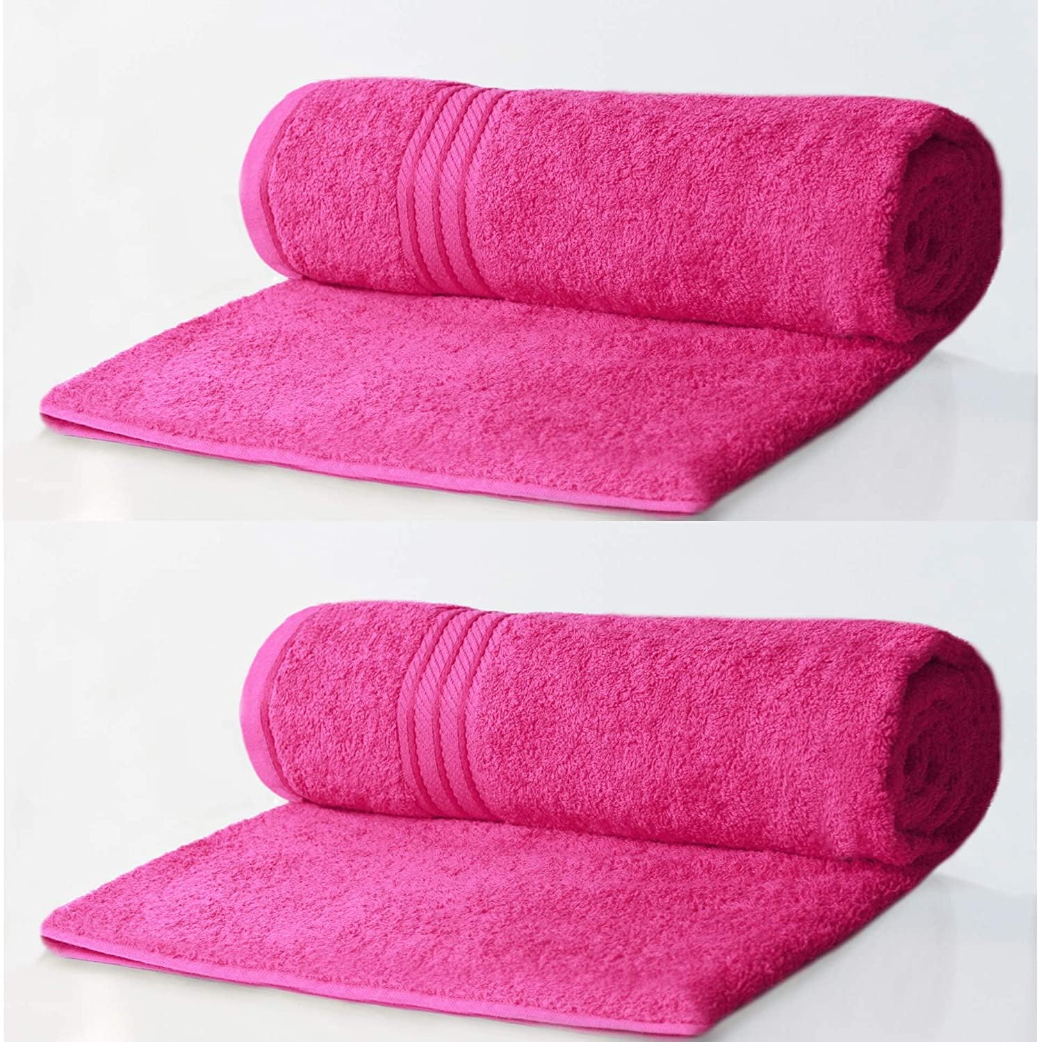 Bentley Priory Linens 2 PACK Supreme BATH Towels for Bathroom 500GSM Super Soft Egyptian Collection 100% Cotton Pack of 2 Absorbent and Quick Dry bathroom Towels Set 70 x 125cm (BRIGHT PINK)