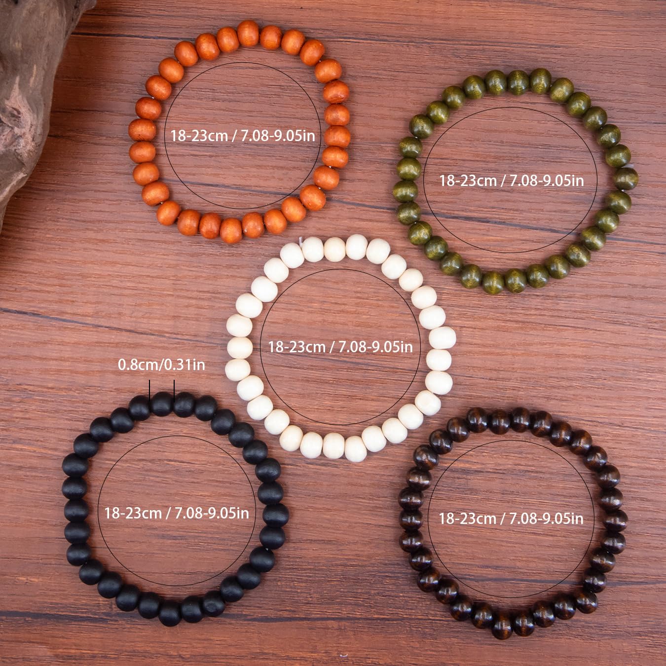 Set di 5 Braccialetti con Perline di Legno per Uomo e Donna - Stile Funky, Festa del papà, Festa della Mamma, Natale, Compleanni, Giorno del Ringraziamento. Perline per Braccialetti