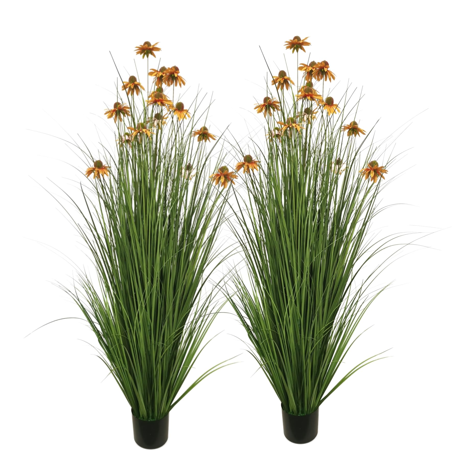 ECOFORESTArtificial Grass Plant with Yellow Echinacea Flowers, 57 inches, Indoor/Outdoor Decor, Set of 2