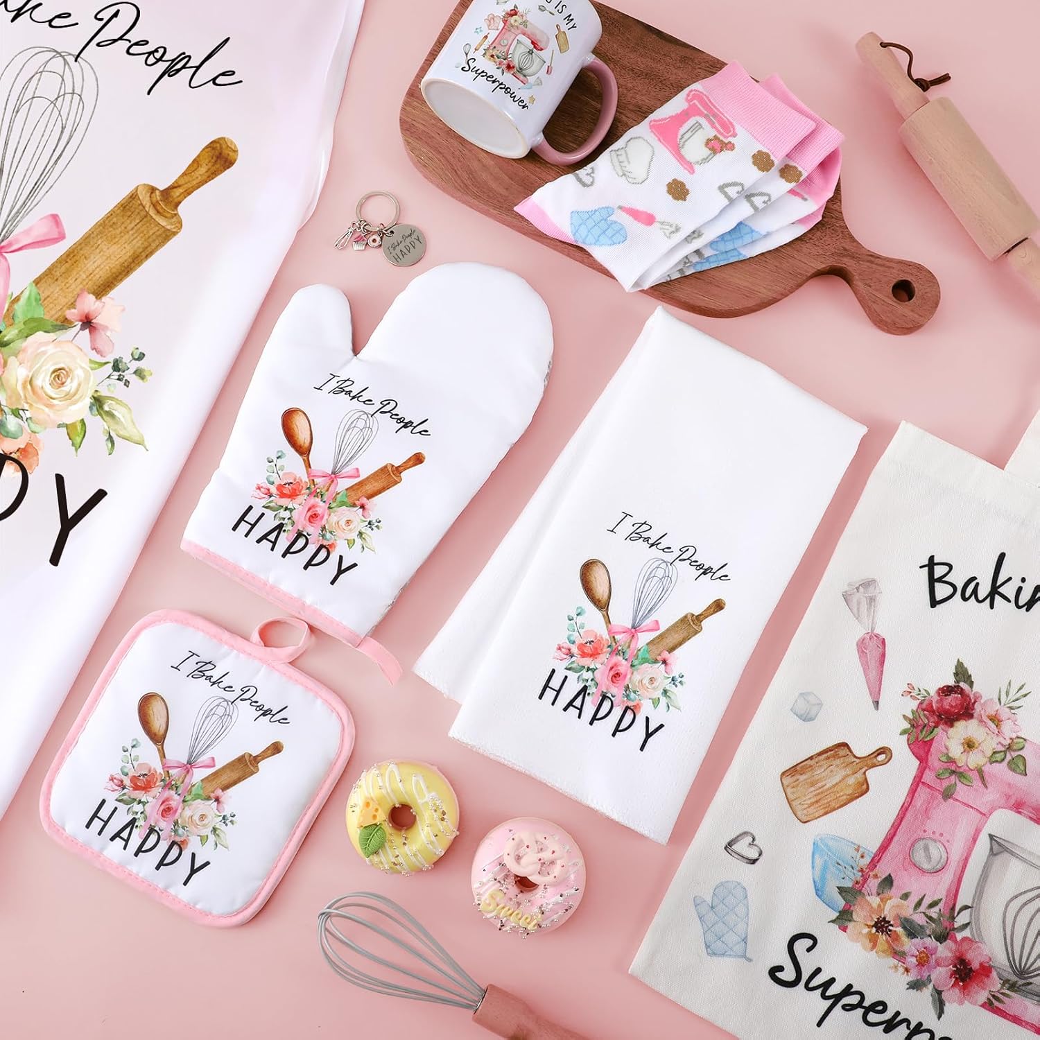 8 Pcs Baking Gifts Set for Women Baker Gift Funny Baking Lover Cute Aprons Oven Mitts Mat Supplies for Valentine's Mother's Day Mom Wife Grandma Cooking Bake Housewarming Birthday