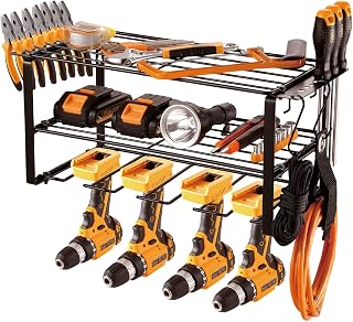 yoopin Power Tool Organizer-with 4 Drill Holder,3 Layers Heavy Duty Storage Rack and Drill holder Wall Mount Suitable for Toolroom、Sheds、Garage(Tool Shelf For Mechanic, Electrician & Hobbyist)