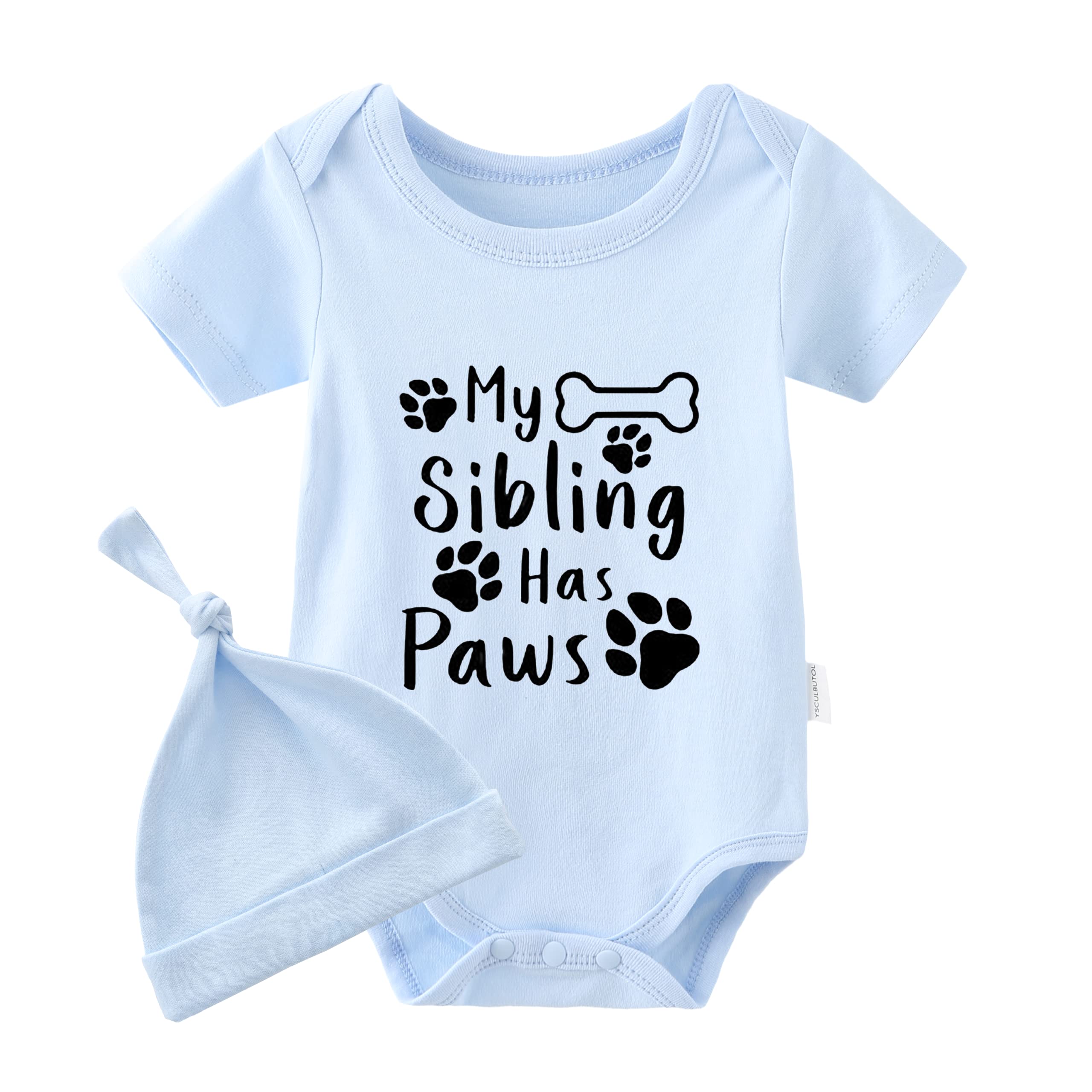 YSCULBUTOL Baby Twins Bodysuits My Sibling Has Paws Infant Baby Clothes Unisex Twin Outfits Romper With Hat