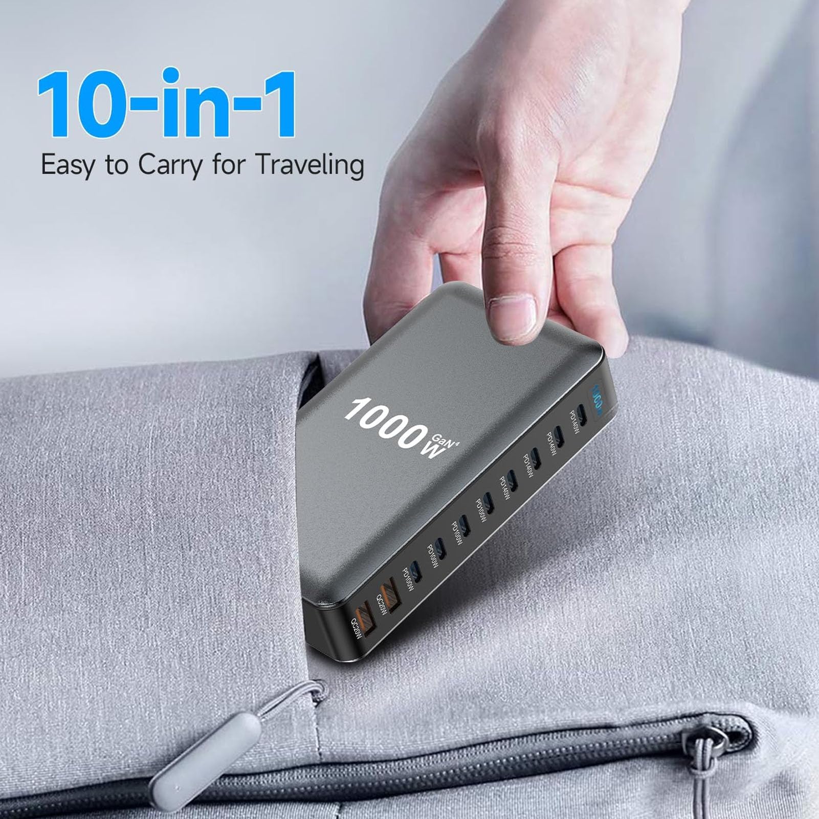 AMONIDA Stazione di Ricarica USB C Gan Iii pro da 1000W per Utenti con Più Dispositivi Elettronici 10 Porte con 4 PD & Pps da 140W 4 PD & Pps 100W 2 QC 20W Ricarica Rapida Laptop (Spina europea)