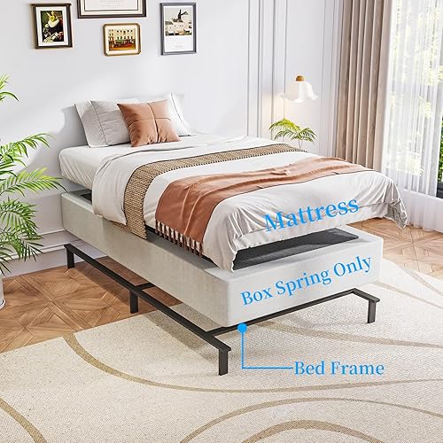 Miniatura 4 de Somier de 9 pulgadas para cama individual, solo resorte de caja metálico para cama individual, soporte de base de colchón de marco de metal 2-Negro