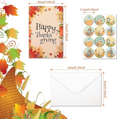 Miniatura 7 de Outus 24 tarjetas de felicitación de Acción de Gracias con sobres, calcomanías de estilo surtido, tarjetas de felicitación de calabaza, 8 tarjetas
