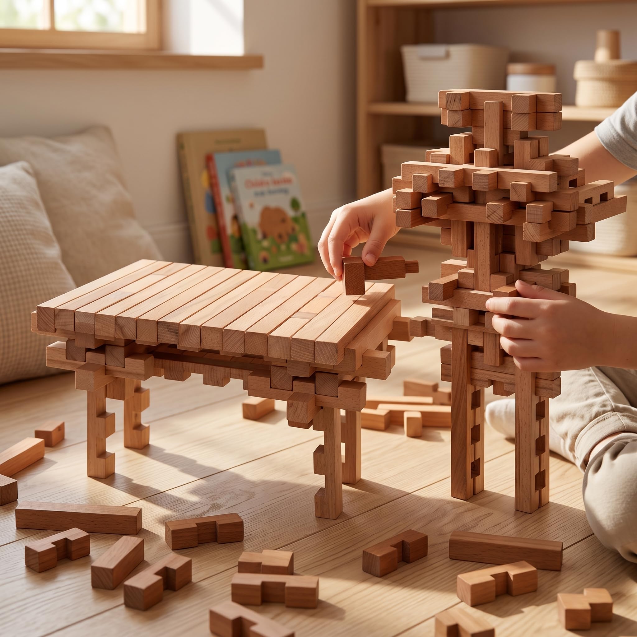 Blocchi di Costruzione in Legno, Puzzle Fai da Te, Giocattoli Educativi per Bambini e Ragazzi 7-14 Anni, Cinese tradizionale; 95 pezzi