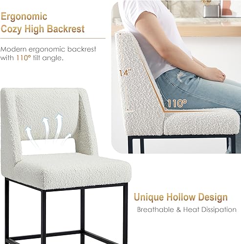 Miniatura 4 de Zesthouse Juego de 2 taburetes de altura de mostrador, taburetes tapizados de tela Boucle con respaldos, sillas de bar modernas de 26 pulgadas para