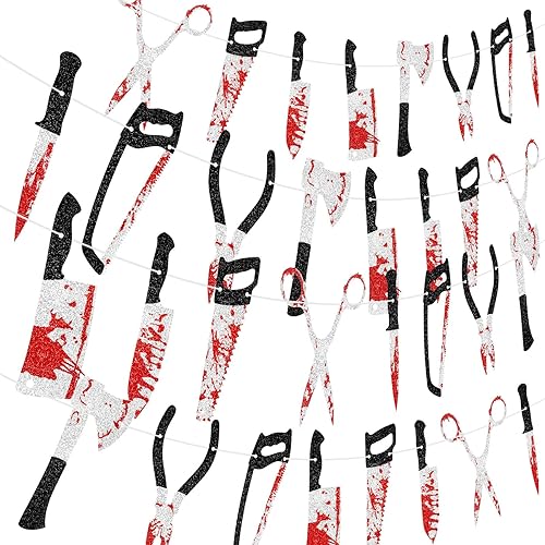 4 piezas de decoraciones de fiesta de Halloween, pancarta sangrienta, juego de guirnalda de terror para decoración de películas espeluznantes,