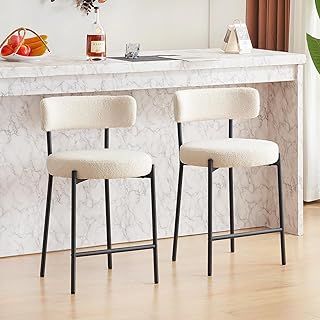 Furnilivng 24'' Bar Stools Set of 2, Modern Boucle Counter Height Bar St...