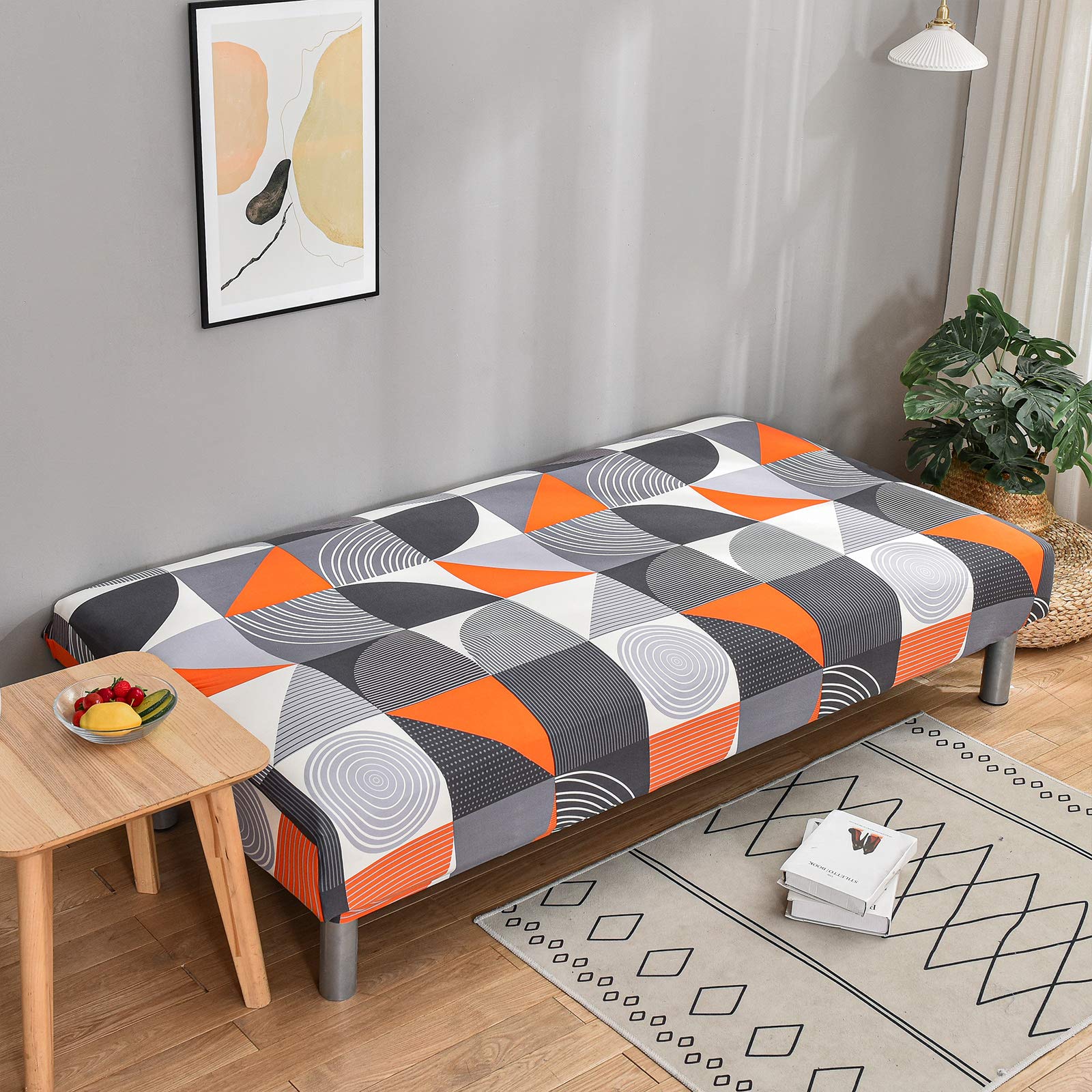 Waterproof Futon Cover Slipcover - Faux Leather Armless Sofa Bed Protector, Folding Couch Cover (Orange, Large)