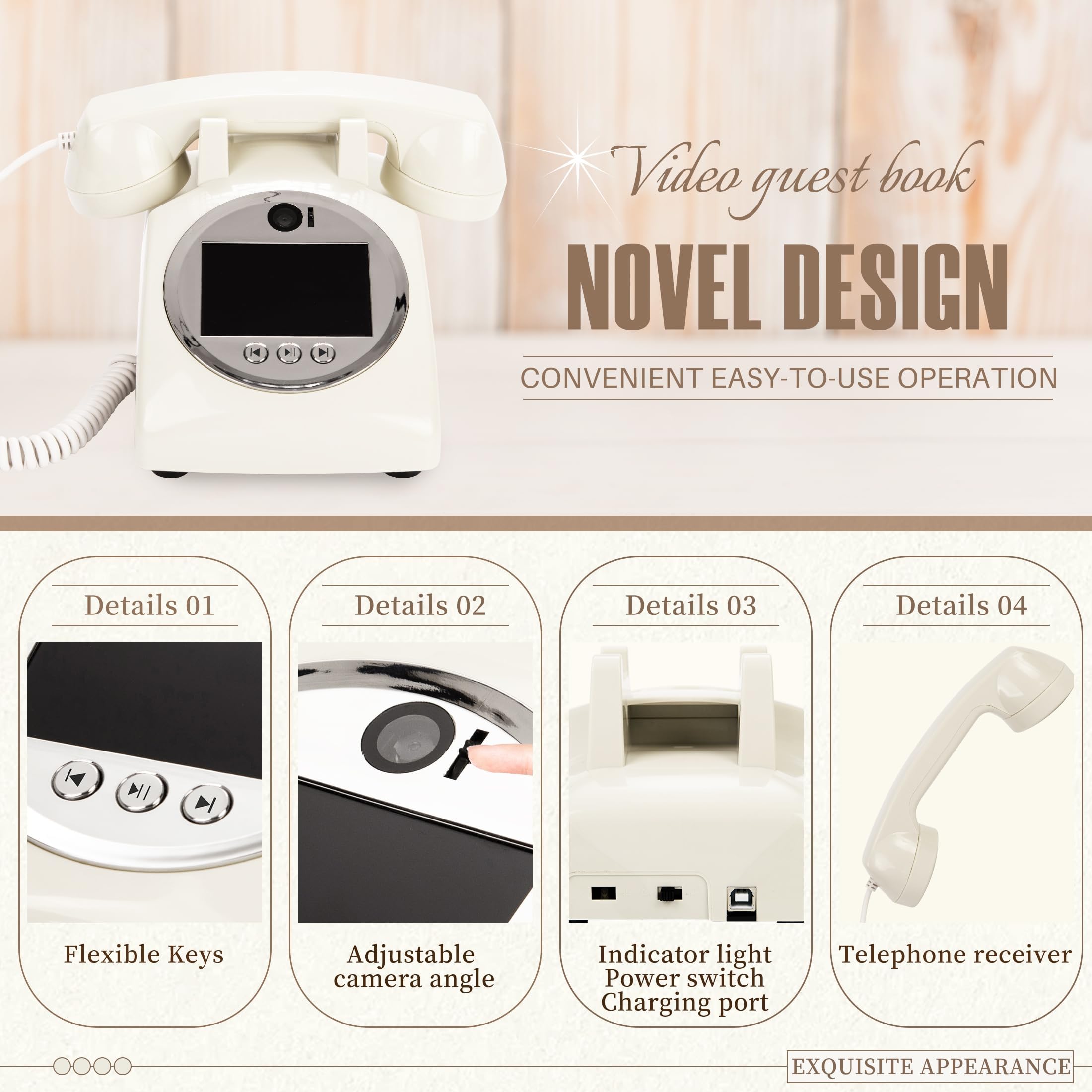 Libro de visitas de audio y video para boda, teléfono de video HD 1080p, reserva tus ocasiones especiales, ideal para bodas, despedidas de soltera, cumpleaños, graduaciones, baby shower (02)