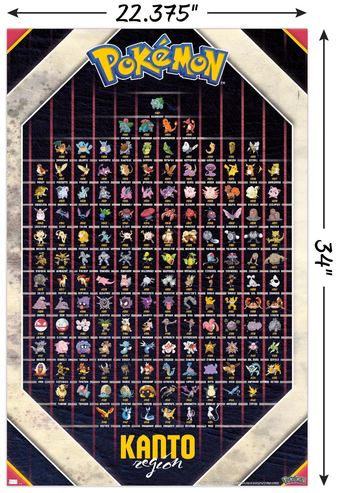 Amazon.com: Trends International Pokémon - 關東地區牆海報,22 英吋x 34 英吋(約56.8 x  86.4 公分),海報和安裝套組: 居家與廚房