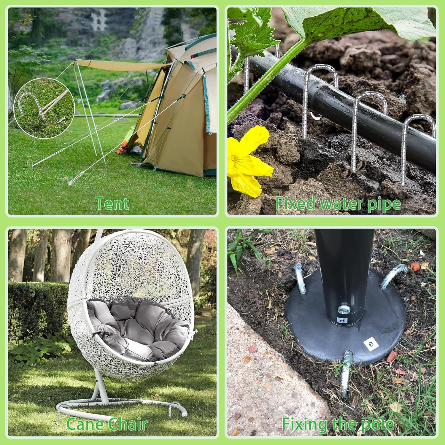 Lot De 8 Piquets D’ancrage Galvanisés En J – Pour Tente, Trampoline Et Jardin