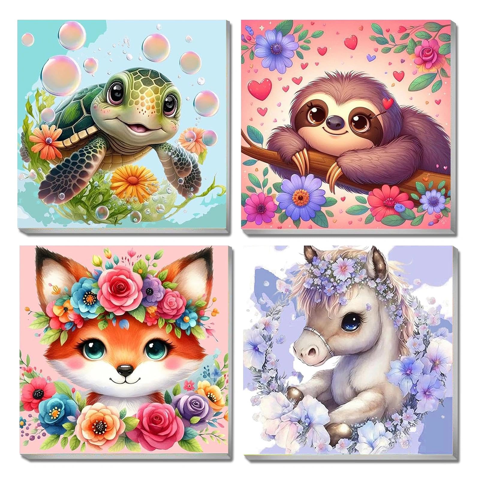 YALKIN 4 Packs Paint by Numbers for Kids, Easy Animals Cartoon Painting by Number Kits On Canvas for Adults, Without Frame DIY Color Oil Painting Acrylic Paints,Home Wall Decor 7.8x7.8in/20x20cm — image 1