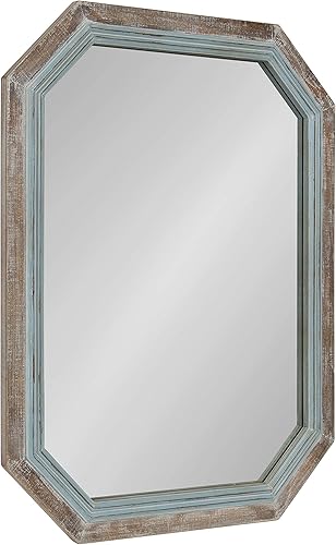 Miniatura 2 de Kate and Laurel Palmer - Espejo de pared octágono rústico grande, 36 x 28 pulgadas, azul costero y marrón rústico, acento de pared de granja de dos