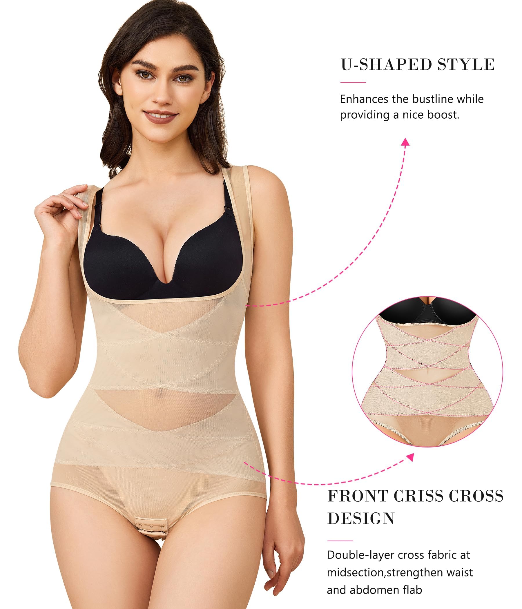 KUMAYES Fajas Reductoras Mujer Abdomen Body Reductor Adelgazante Control de Barriga Lencería Moldeadora Invisible Shapewear Bodysuit Shaper Posparto