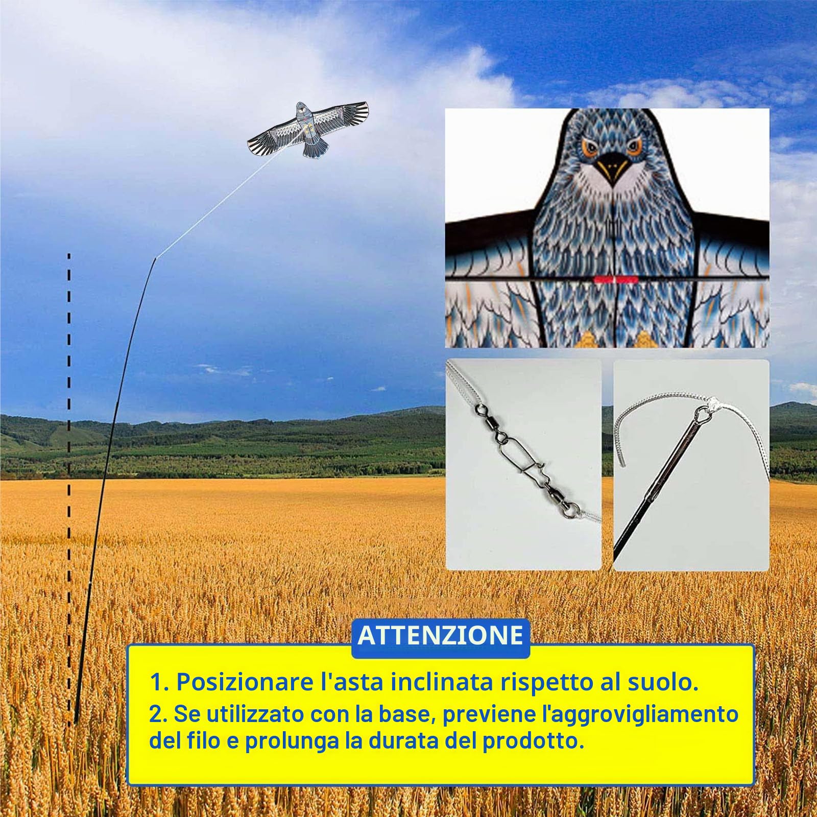 Aquilone spaventa uccelli telescopico con asta estensibile da 4 m, per giardino, cortile, prato, fattoria e campo