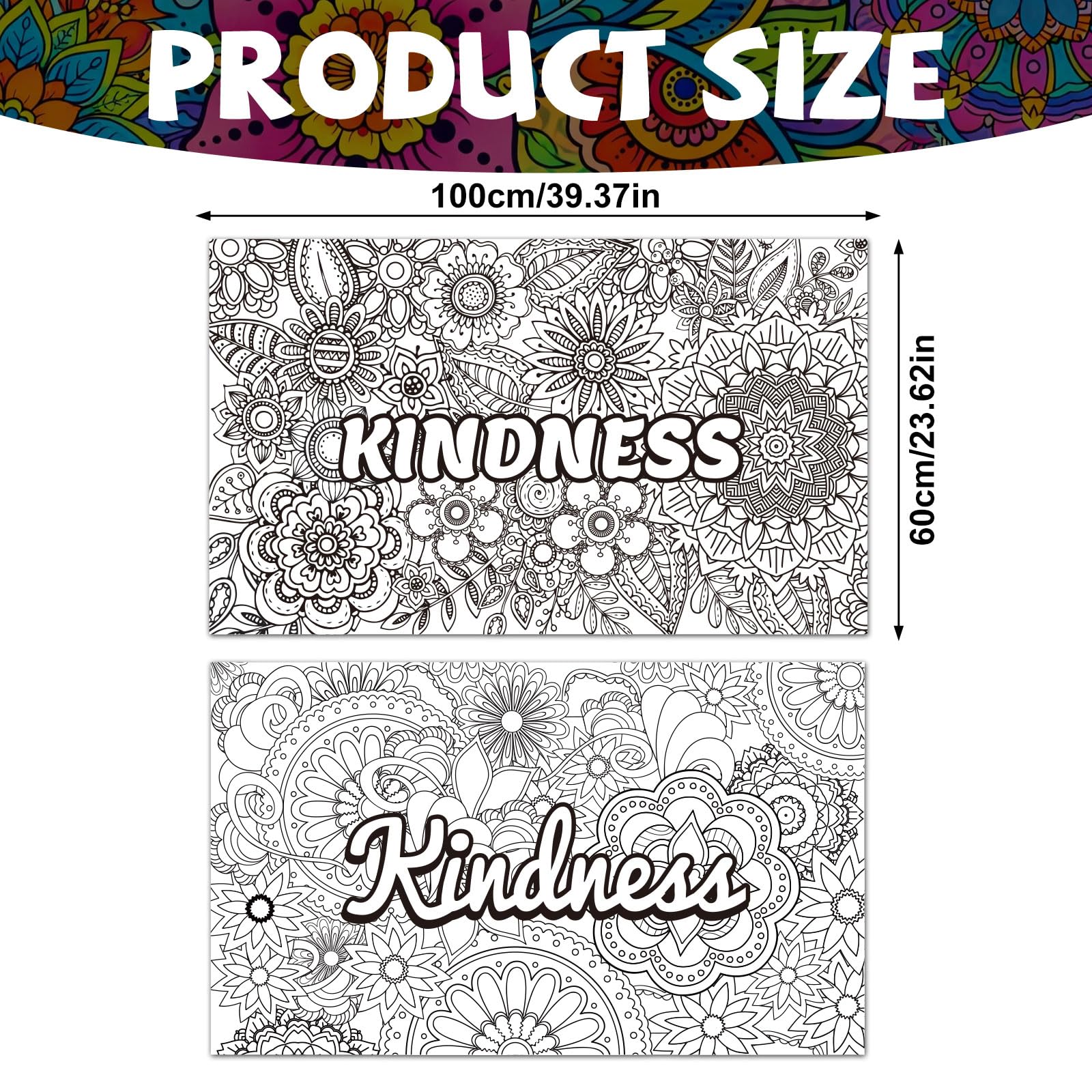 Penitue 2pcs Jumbo Mandala Coloring Posters, 100x60cm/39.37x23.62in Large Motivational Coloring Posters Giant Poster for Kids Adults Teens Art Craft Wall Party Supplies (Style 3) - 2