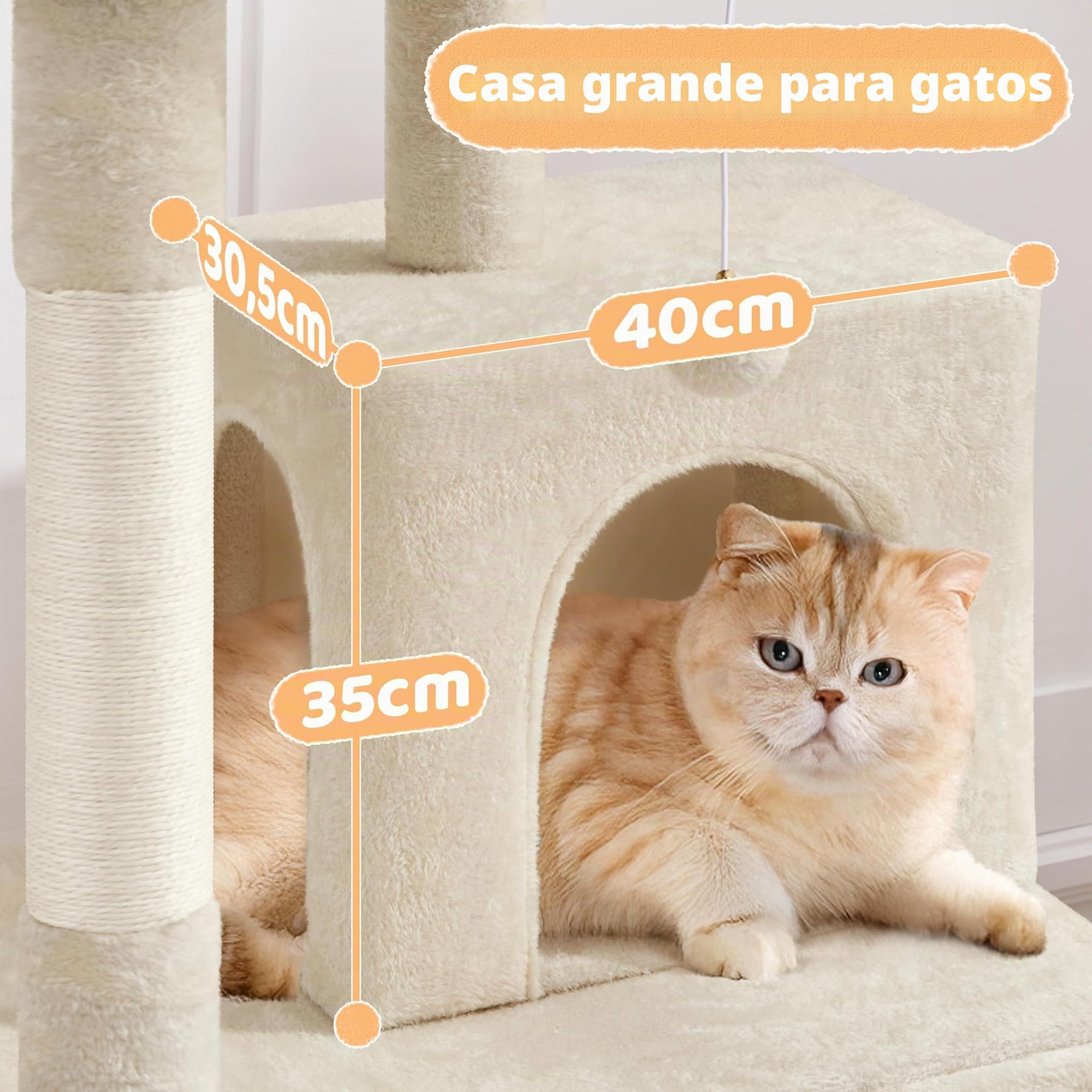 Yaheetech Árbol rascador para Gatos de 106 cm de Altura, con 2 Casitas y Pelota de Juego, Color Beige