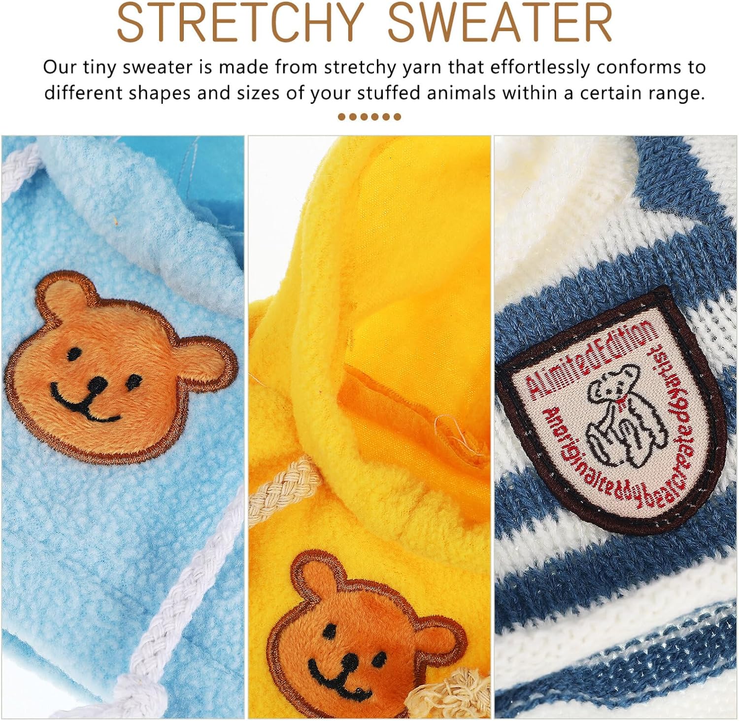 Stuffed Animal Hoodies, 3 Pack Doll Sweater Clothes for Plush Toys | Soft Fashion Outfits for 12-14 Inch Plush Figures, Cozy Clothing Accessories for Doll Crafts and Creative Decoration