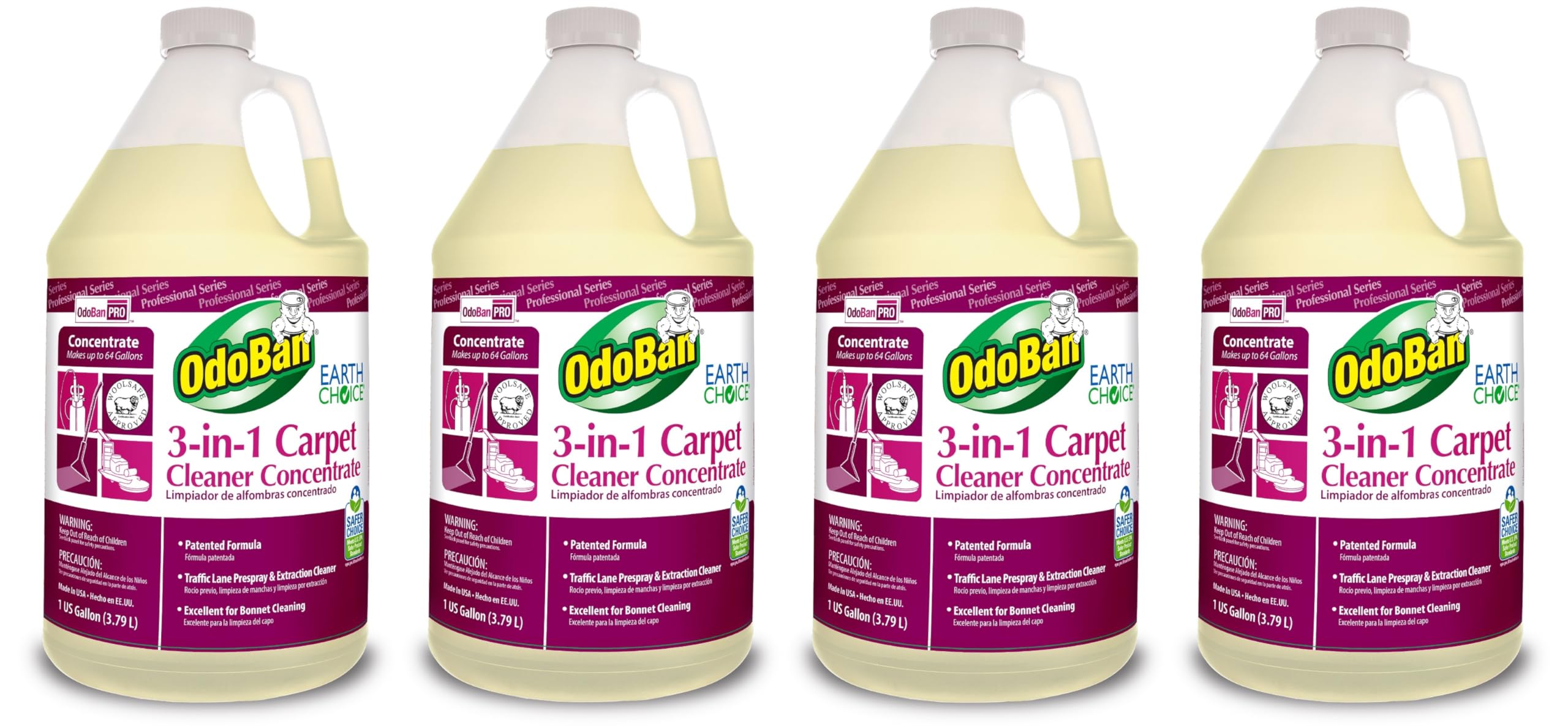 Professional Series Cleaning 3-in-1 Carpet Cleaner Concentrate, Made in the USA, Set of 4, 1 Gallon Each