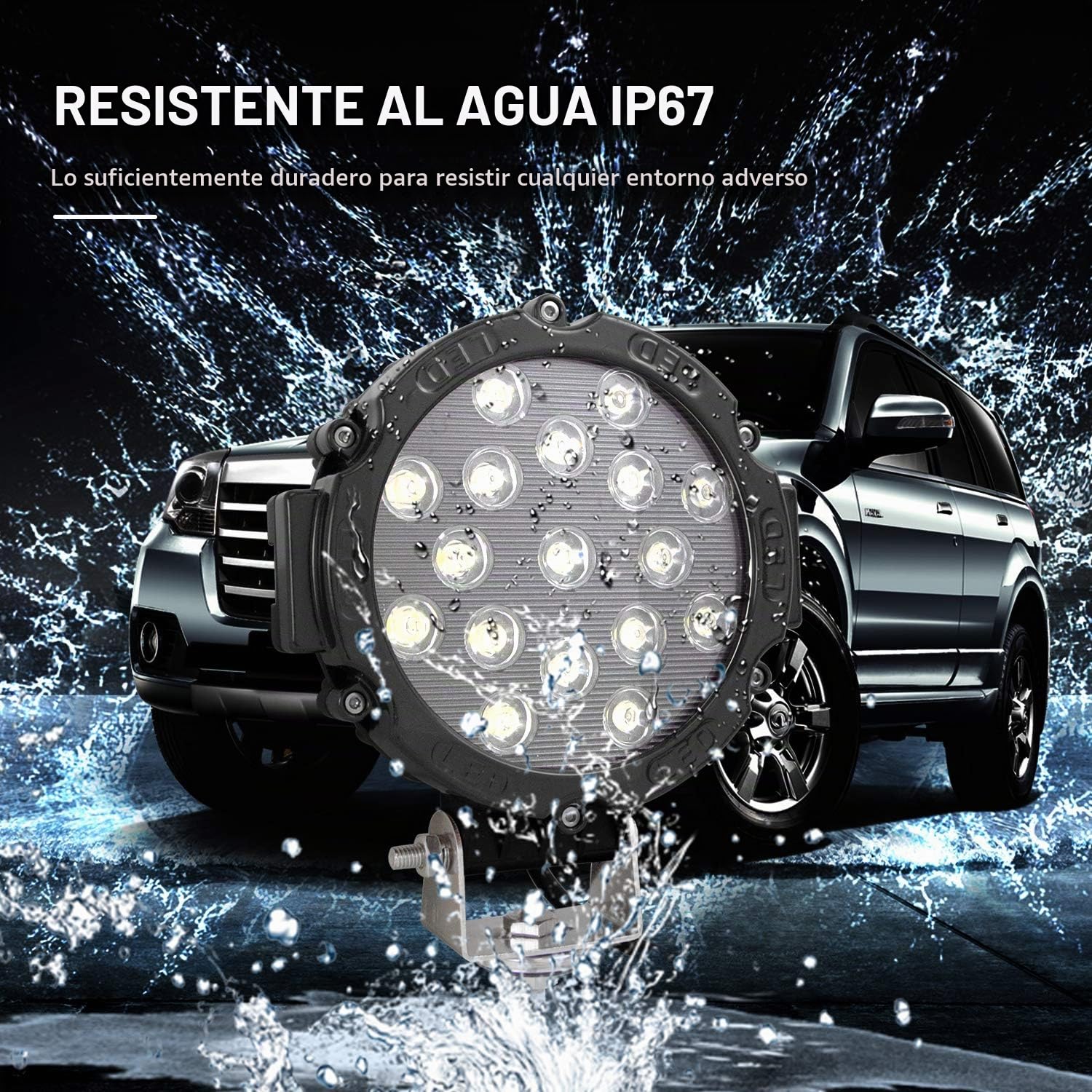 RIGIDON 2 Pcs faros trabajo led redondo, 7 pulgadas 51W Negro Spot lámpara de conducción 12V 24V foco led tractor impermeable para off road camión coche ATV UTE SUV 4x4, 6000K faros antiniebla