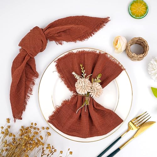 Miniatura 8 de 24 servilletas de tela hechas a mano de 16.5 x 16.5 pulgadas, delicadas servilletas de algodón con flecos, reutilizables, suaves, de algodón