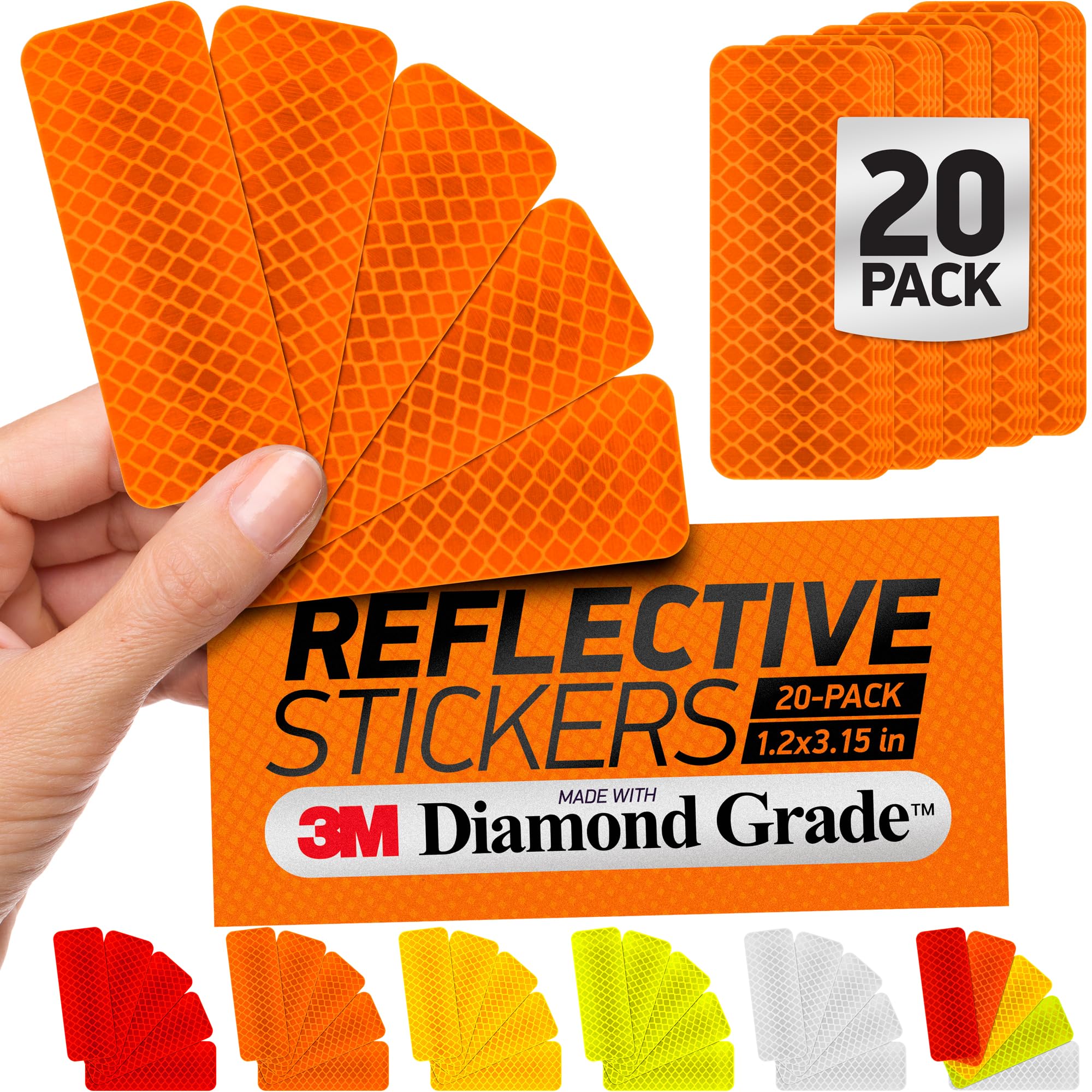 Byllstore Reflective Safety Tape Stickers | 3M Diamond Grade | Orange | 1.2″ x 3.15″ | 20-Pack | Safety Warning Tape for Helmets, Cars, Mailboxes &