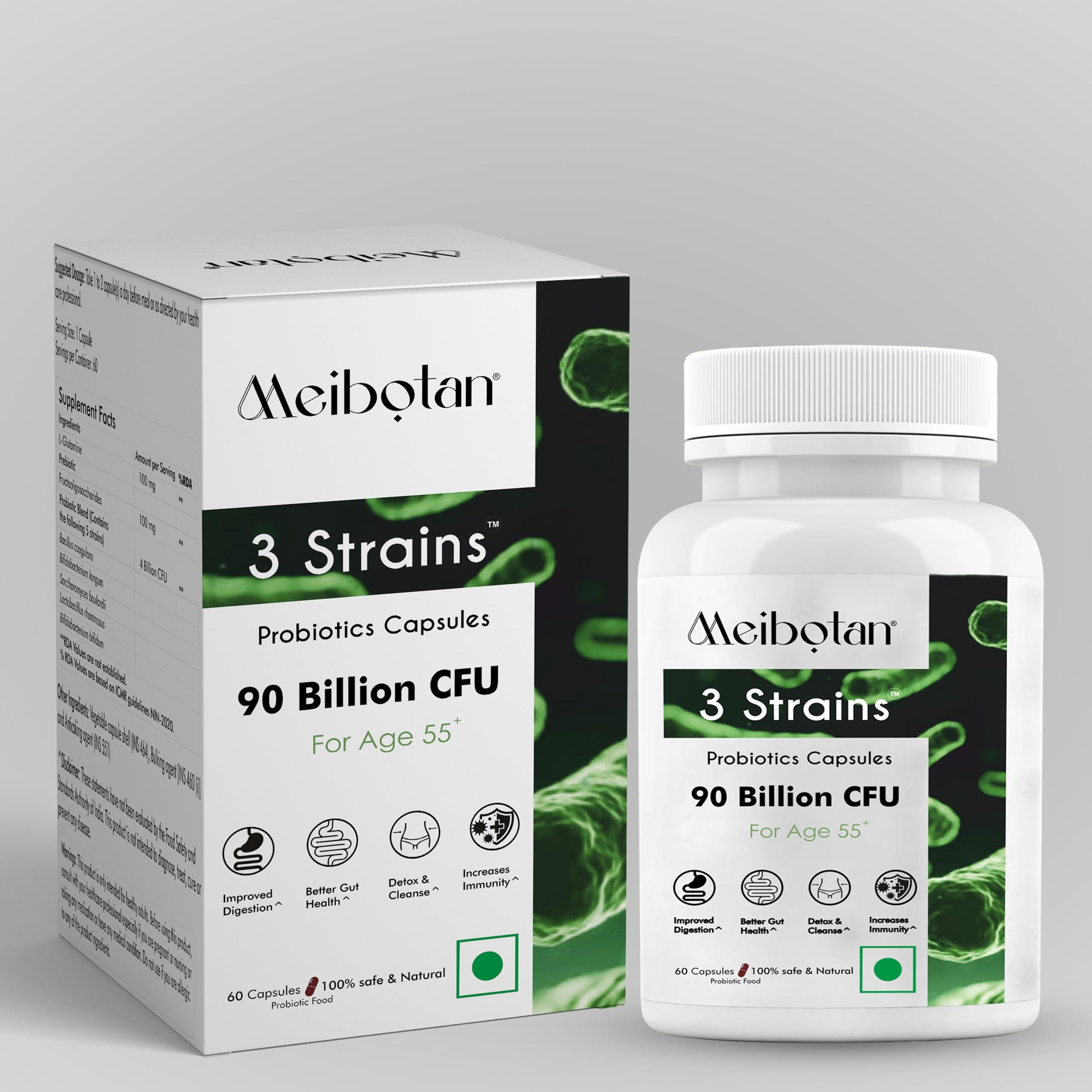 Meibotan Best Probiotics Supplement 3 Strains with 90 Billion CFU For Men & Women with Prebiotics - Gut Support, Digestion, Immunity Support, Detox & Cleanse - 30 Vegetarian Capsules,Age 55+ (B0C1TDP7HN) Amazon Price History, Amazon Price Tracker