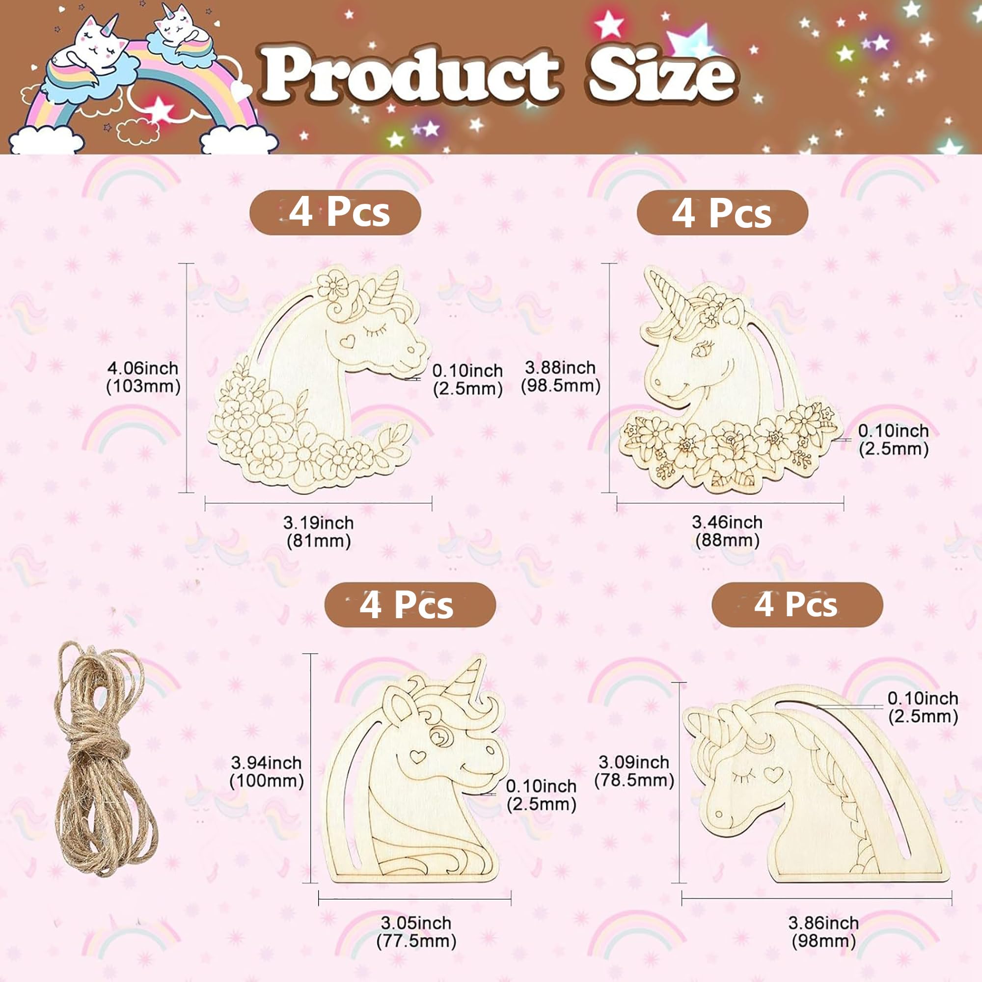 Cliths Pack of 20 Wooden Unicorn Head Cutouts Graffiti Flower, Heart, Animal Shapes for DIY Crafts Unfinished Wooden Blank for Home Decor, Card Making, Wreaths