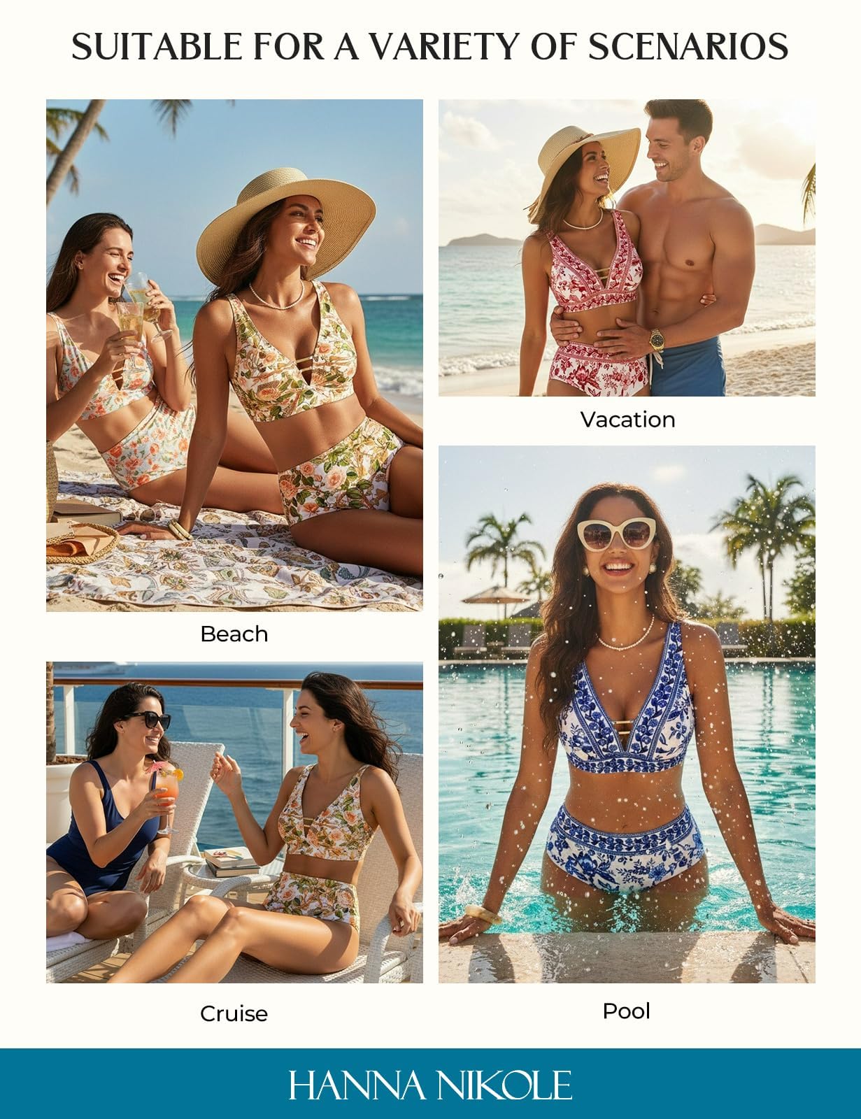 Hanna Nikole Bikini de cintura alta para mujer, traje de baño con corte de barriga, traje de baño push up, conjunto de bikini de dos piezas, traje de baño