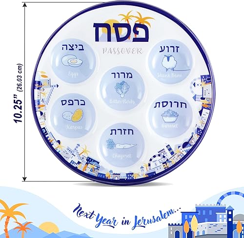 Miniatura 8 de Zion Judaica - Paquete a granel de platos desechables para Pascua de 10 pulgadas, plato de plástico para Pascua, 6 secciones marcadas con comida