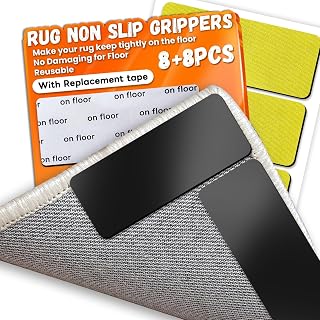 Rug Non Slip Grippers, Reusable Rug Tape Pads with Replacement Double Sided Tape, for Hardwood Floors and Tiles, Strong Firmly Carpet Grippers, Removable and No Residue on Floor (16)
