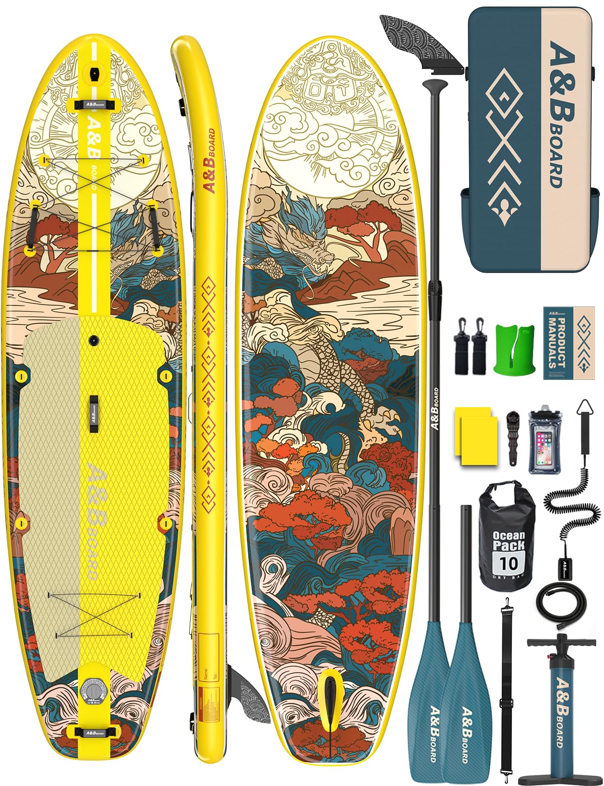 A&BBOARD SUP Gonfiabile Adulti con Tutti gli Accessori,335 cm Tavola da Stand up Paddle Board Gonfiabile per Tutti i Livelli di Abilità