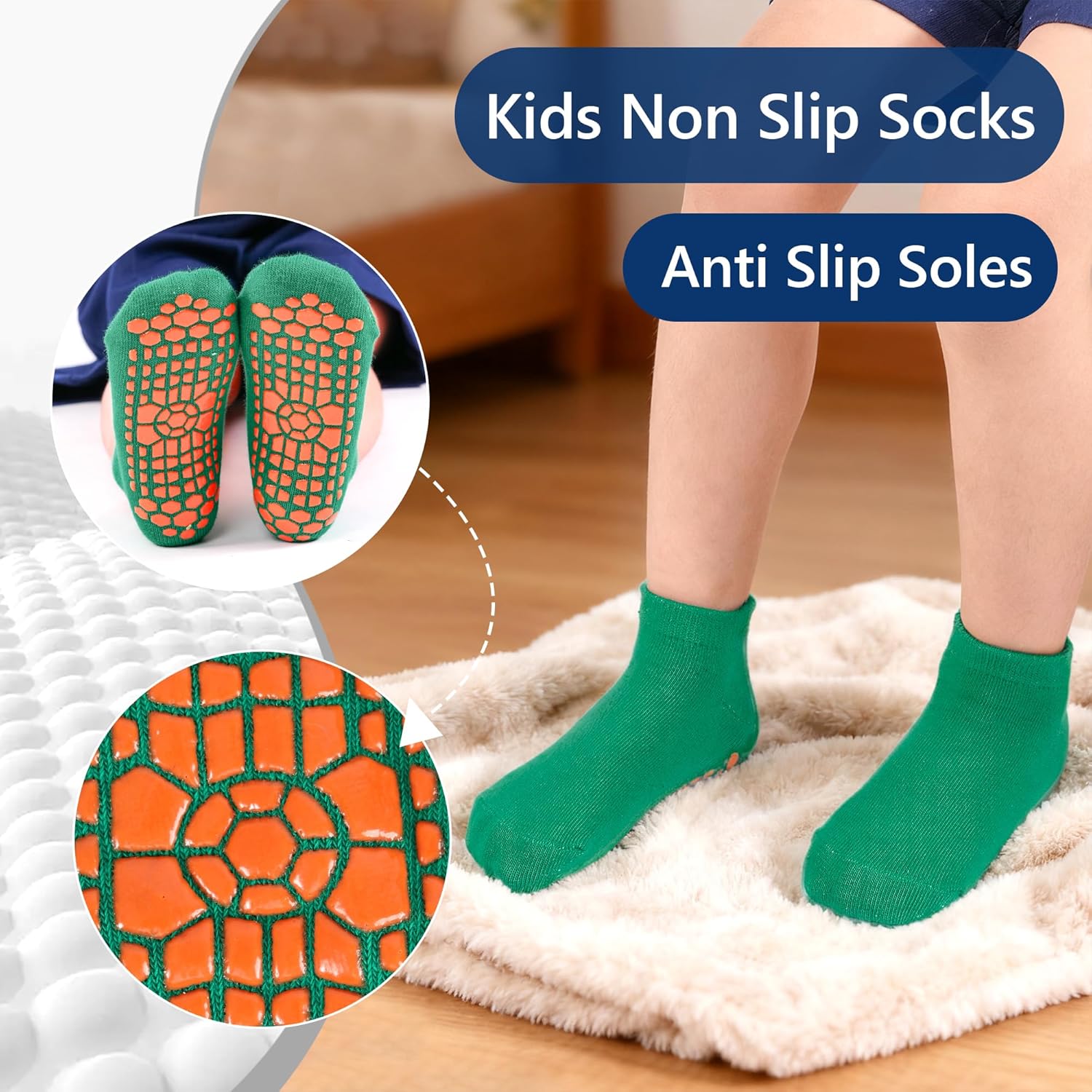 Non Slip Kids Grip Socks Slipper Socks with Grips for Boys 2-13 Years Trampoline Train Home 6/12 Pairs