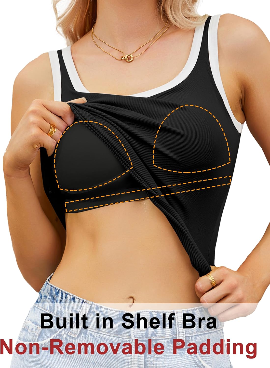 Blooming Jelly Women's Tank Tops Built in Bra Summer Trendy Sleeveless Tops Ribbed Square Neck Shirts - Image 3