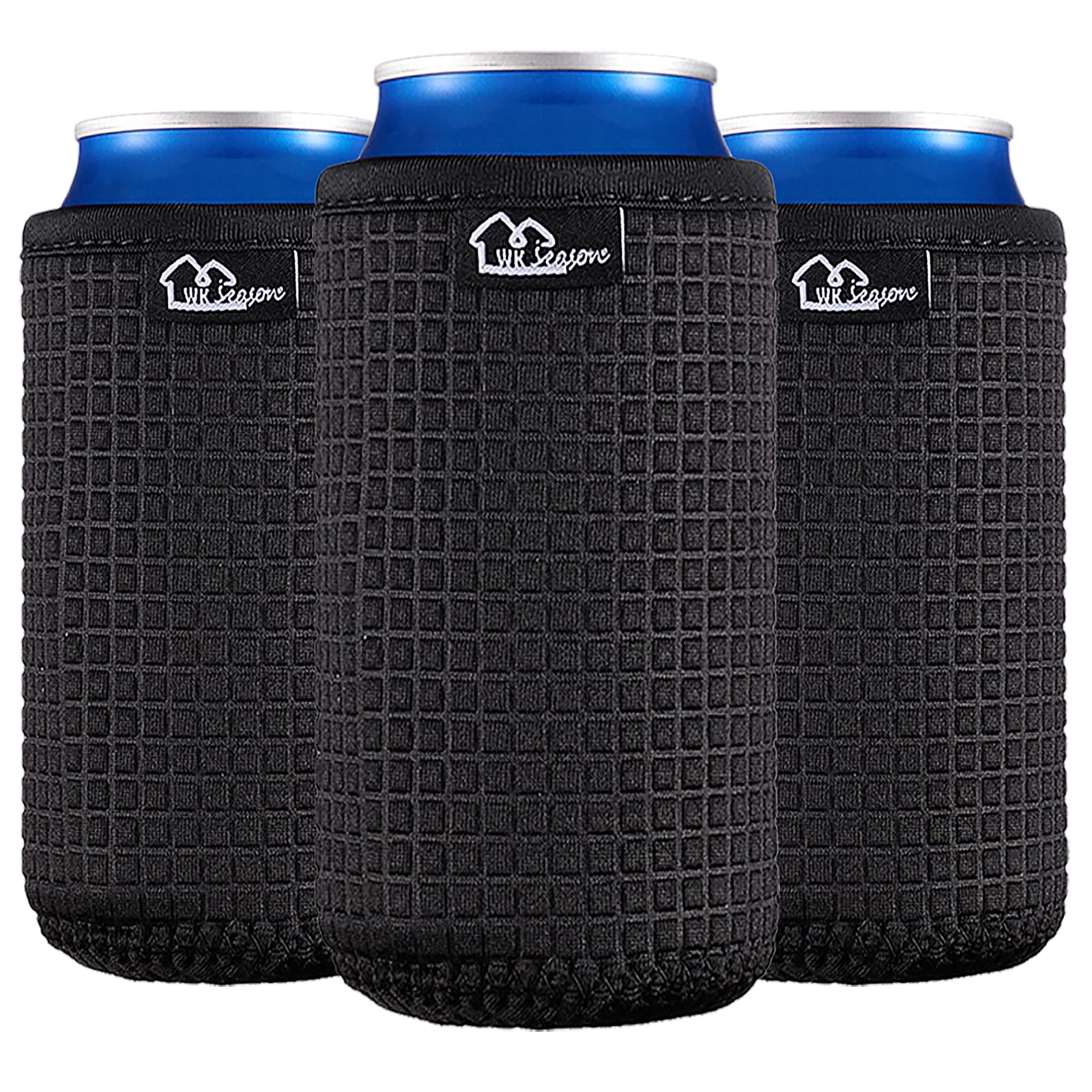 WK IEASON16oz Standard Can Sleeves Insulators Sleeves Standard Can Covers 16OZ Neoprene Beer Bottle Sleeves Coolers Holder Non-slip Neoprene Can Cooler Sleeves 3PC Pack (16OZ, Black x3)